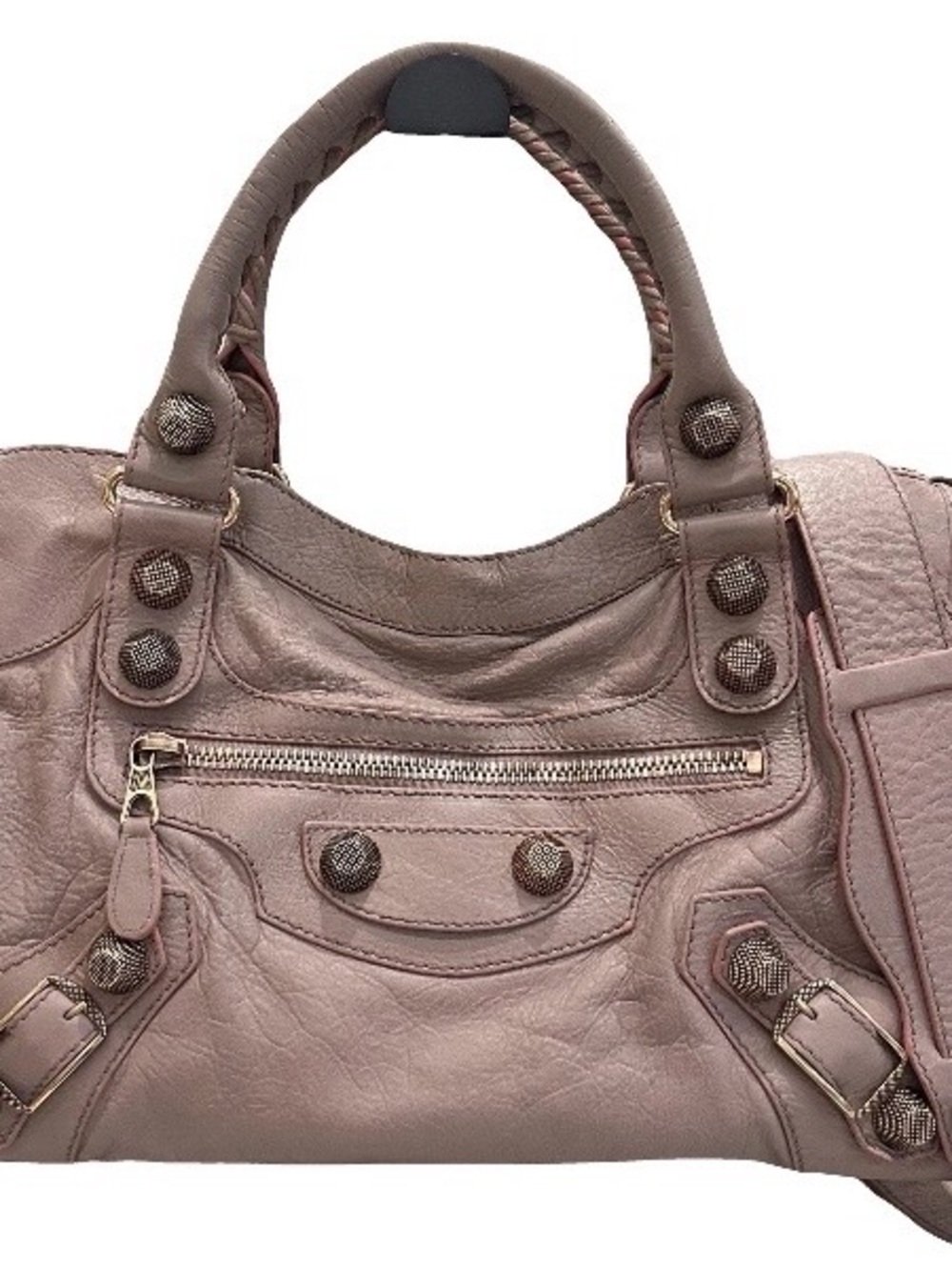 Womenโs Leather Top-Handle Satchel in Dusty Mauve